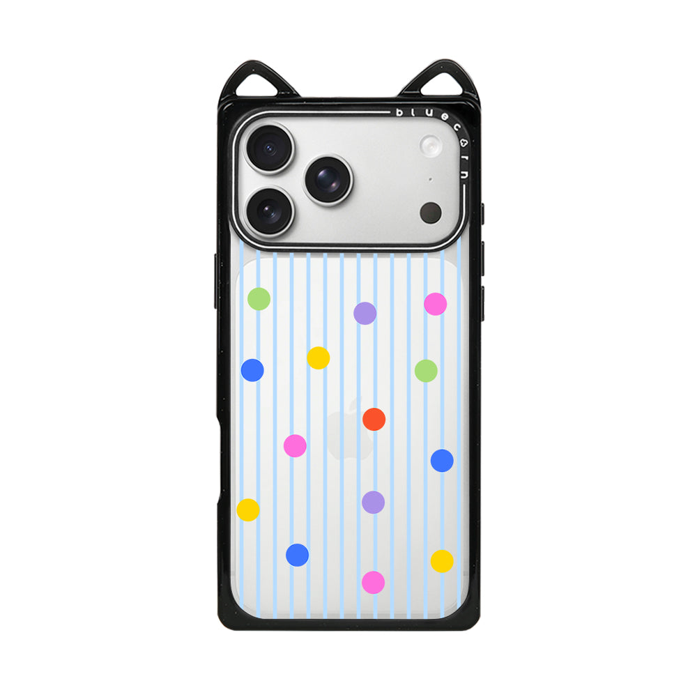 Colorful Polka Dot Stripes Cat Ear Case - 猫耳 - Non-Magnetic