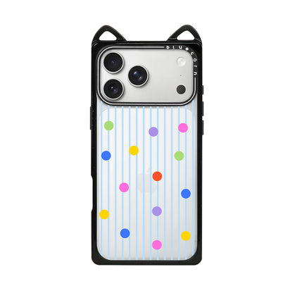 Colorful Polka Dot Stripes Cat Ear Case - 猫耳 - Non-Magnetic