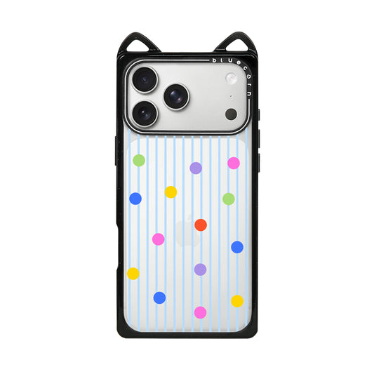 Colorful Polka Dot Stripes Cat Ear Case - 猫耳 - Non-Magnetic