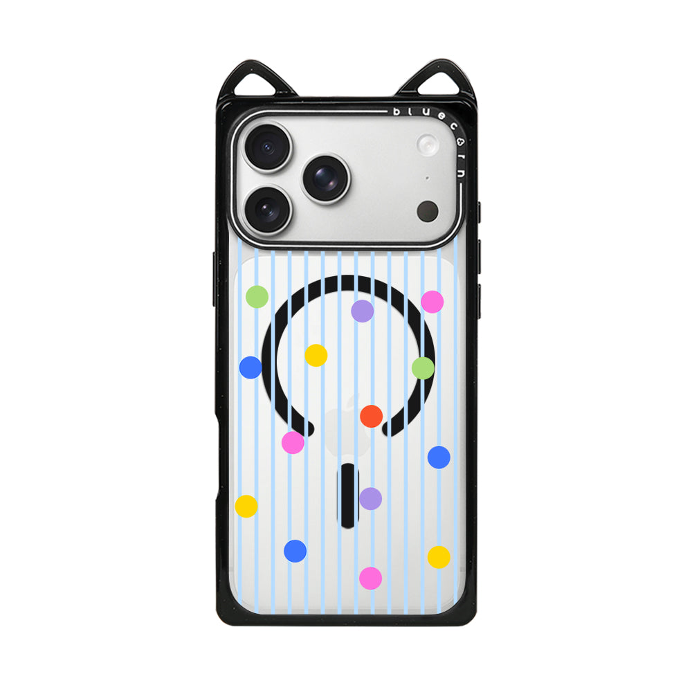 Colorful Polka Dot Stripes Cat Ear Case - 猫耳 - Magnetic